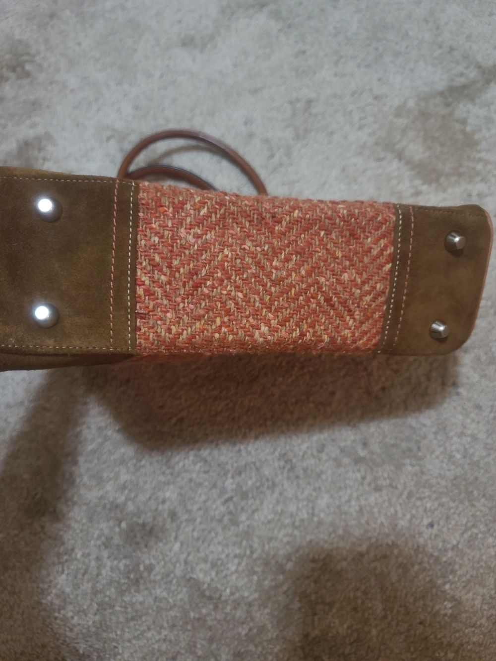 Coach Orange-Brown Tweed Satchel with Leather Trim - Picture 7 of 16